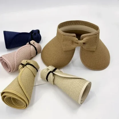 Portable Wide Brim Visor with Bow Back Decor - Image 3