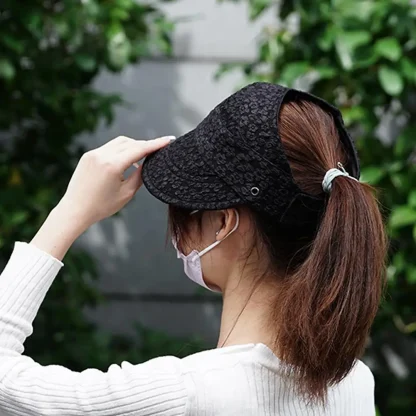 Solid Color Sun Visor with Floral Pattern - Image 3