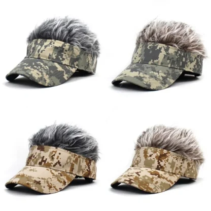 Camo Print Sun Visor with Fake Wig for Men - Image 3
