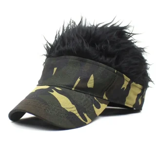 Camo Print Sun Visor with Fake Wig for Men