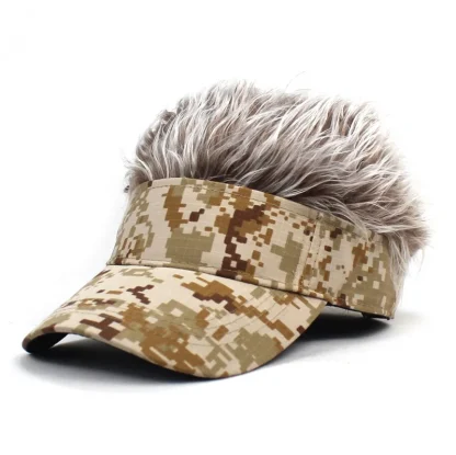 Camo Print Sun Visor with Fake Wig for Men - Image 15