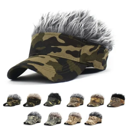 Camo Print Sun Visor with Fake Wig for Men - Image 2