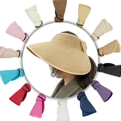 Wide Foldable Empty Top Straw Hats - Image 2