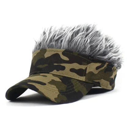 Camo Print Sun Visor with Fake Wig for Men - Image 7