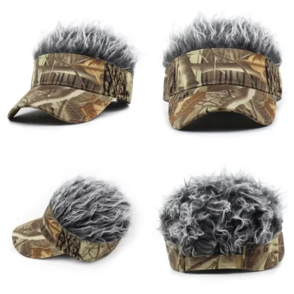 Camo Print Sun Visor with Fake Wig for Men - Image 5