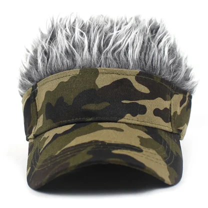 Camo Print Sun Visor with Fake Wig for Men - Image 9