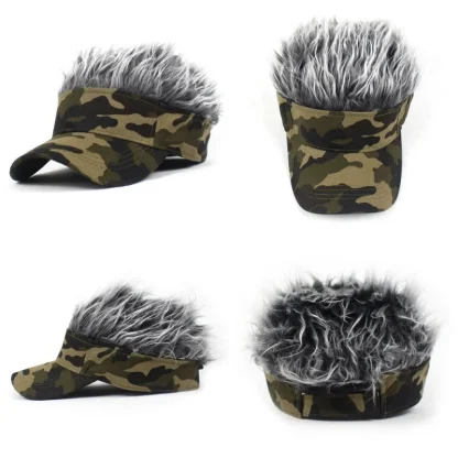 Camo Print Sun Visor with Fake Wig for Men - Image 4