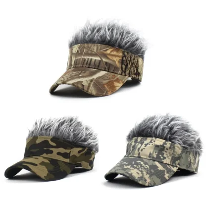 Camo Print Sun Visor with Fake Wig for Men - Image 6