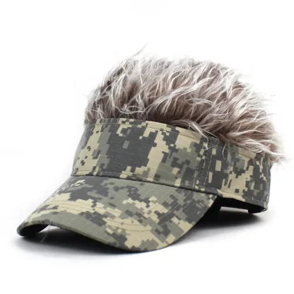 Camo Print Sun Visor with Fake Wig for Men - Image 13