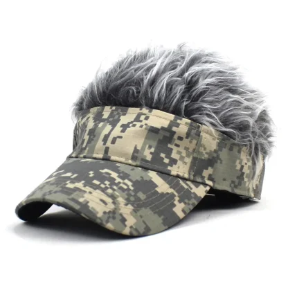 Camo Print Sun Visor with Fake Wig for Men - Image 12