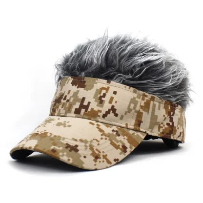 Camo Print Sun Visor with Fake Wig for Men - Image 14